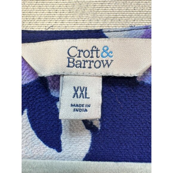 Croft & Barrow Womens Blouse XXL Navy Floral 3/4 Sleeves & Zipper Accent - Picture 2 of 9